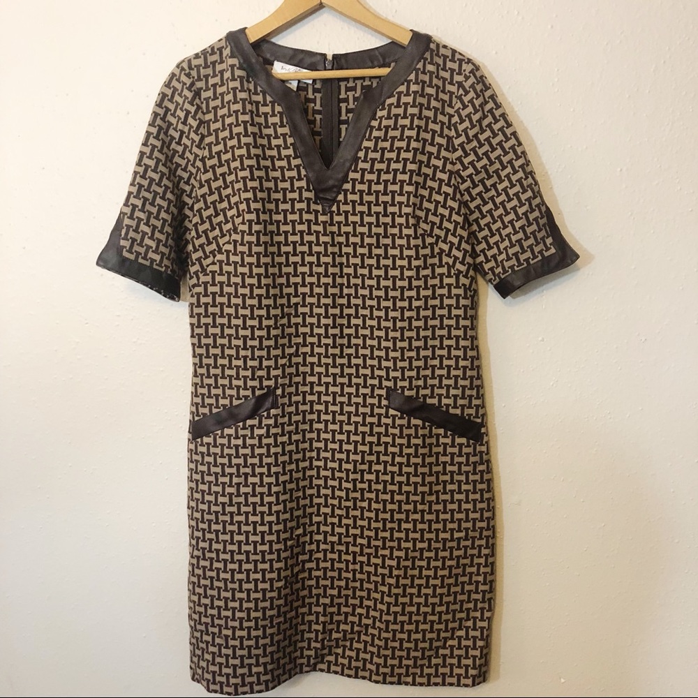 Ivy Blue Brown Dress - Faux Leather Trim Size 6